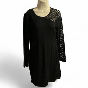 Eden Black Asymmetrical Pattern Sleeve Mini Dress (L)